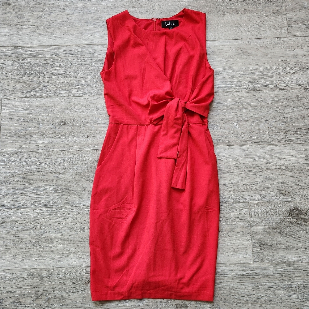 Lulus Red Sleeveless Midi Wrap Dress Womens Small Front Tie Faux Wrap Nwt